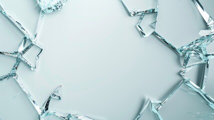 Broken glass pieces on a blue background
