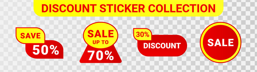 Sticker discount and sale coupon set. Vector illustration