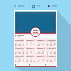 Corporate wall Calendar Template Design for 2025.Set of single pages calendar vector design with  print template