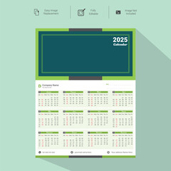 Corporate wall Calendar Template Design for 2025.Set of single pages calendar vector design with  print template