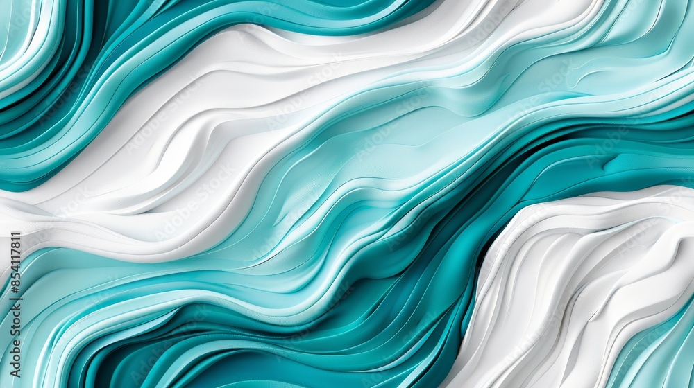 Aufkleber abstract seamless pattern of waves created with gouache, dynamic swirls of blue and green blending t