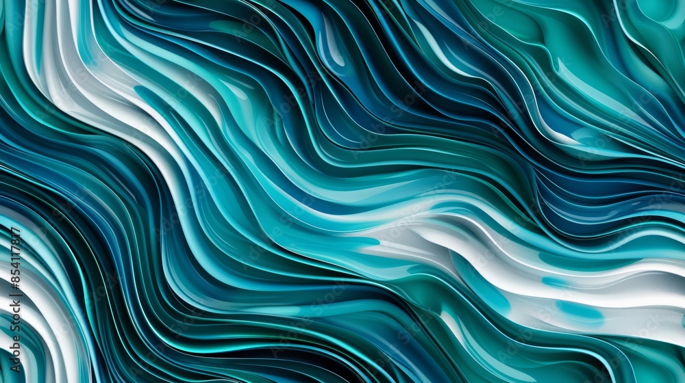 Poster abstract seamless pattern of waves created with gouache, dynamic swirls of blue and green blending t