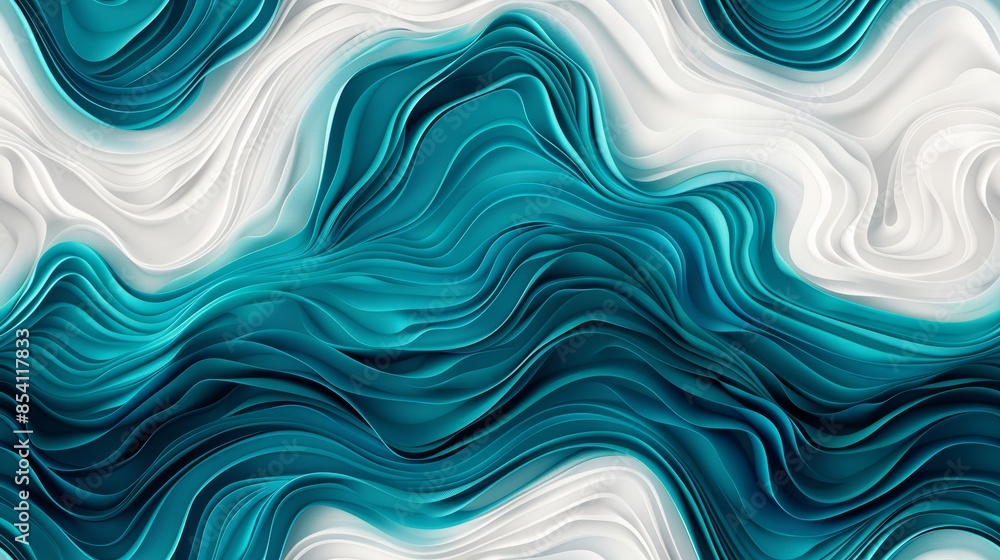 Aufkleber abstract seamless pattern of waves created with gouache, dynamic swirls of blue and green blending t