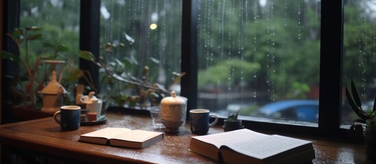 Obraz premium Rainy Day Reading by the Window
