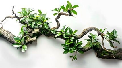 Obraz premium realistic twisted jungle branch with plant growing isolated on a white background
