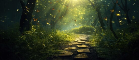 Enchanted Forest Path with Fireflies