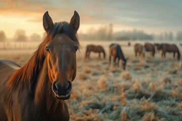 Obraz premium Horse standing in a wide meadow.