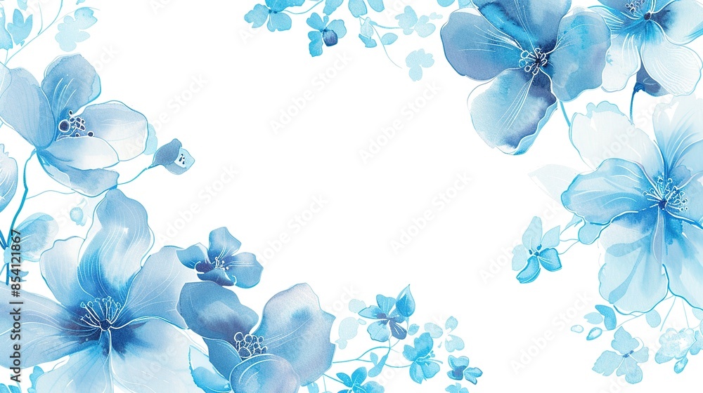 Wall mural Stylish blue floral piece: modern elegance and tranquil nature - Wall murals