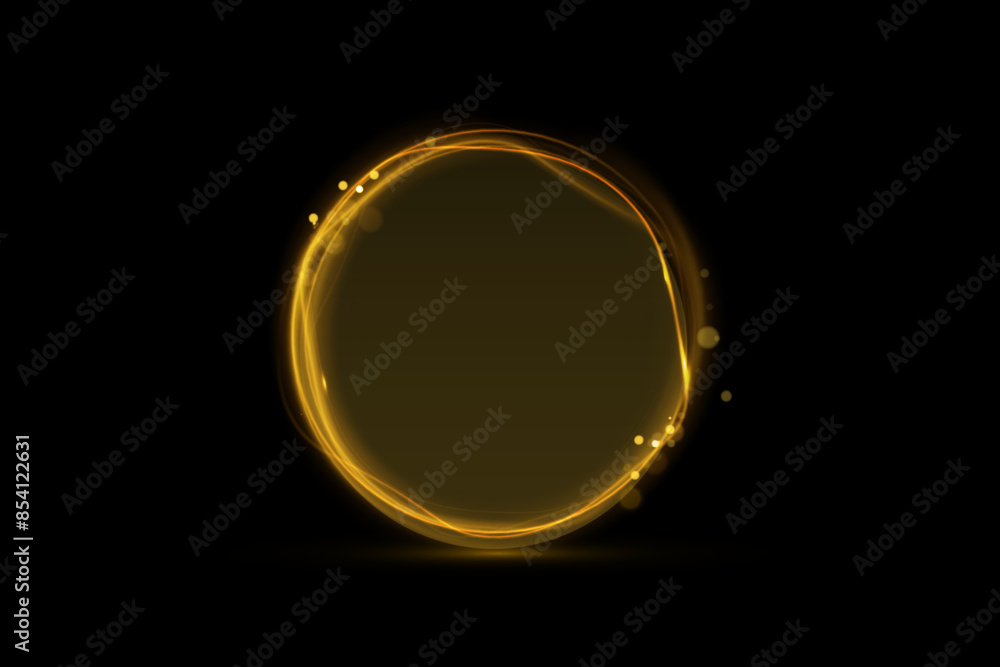 Poster vector light line effect of golden circle. luminous fire trail on a transparent background. light ro