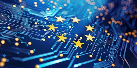General Data Protection Regulation (GDPR) concept with european flag on motherboard circuitry