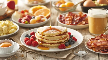 Cozy Breakfast Setting on Rustic Wooden Table Generative AI