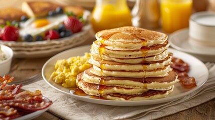 Cozy Breakfast Setting on Rustic Wooden Table Generative AI