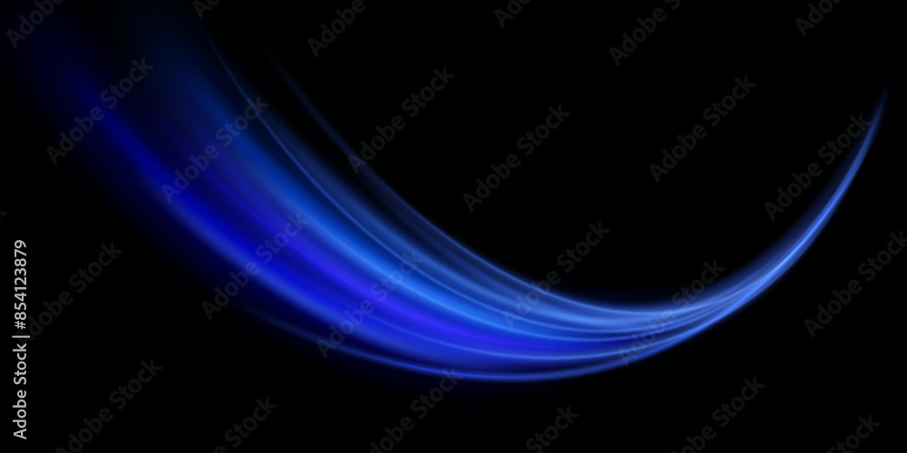 Poster blue line curve light effect. glowing blue magic effect. abstract effect of light energy movement. v