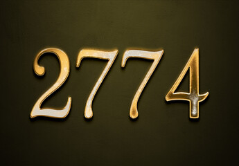 Old gold effect of 2774 number with 3D glossy style Mockup.	