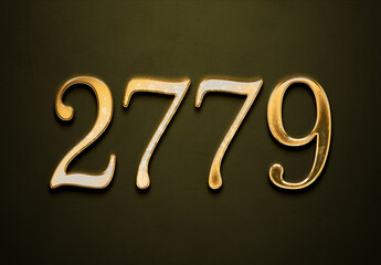 Old gold effect of 2779 number with 3D glossy style Mockup.	