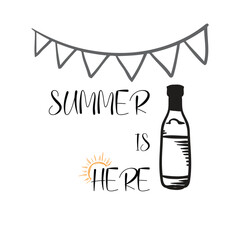 SUMMER IS HERE colorful hand lettering banner.