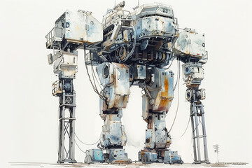 Watercolor painting of building a fighting robot.