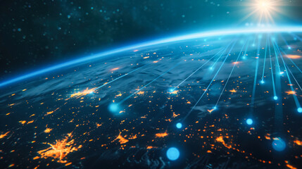 Obraz premium Abstract network connections over Earth from space