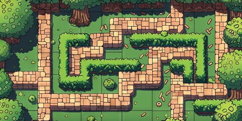 sprite sheet for maze map in pixelated video game map stype