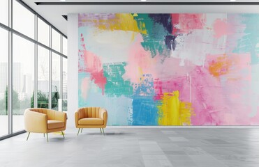 Vibrant Office Wall Art with Bold Brushstrokes Generative AI