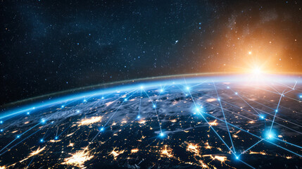 Obraz premium Global network and city lights from space