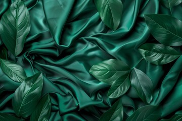 The silk textures of tropical green leaves impart a lush and vibrant appearance, ideal for botanical illustrations and natural décor