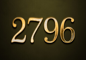 Old gold effect of 2796 number with 3D glossy style Mockup.	