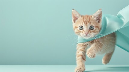 Obraz premium Whimsical Feline Hero Soaring Through the Sky Generative AI