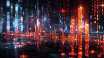 Obraz premium Digital Market Pulse. Stock market growth charts graphs 3d futuristic finance economy business datum diagram marketing illustration