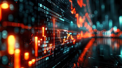 Fototapeta premium Digital Market Pulse. Stock market growth charts graphs 3d futuristic finance economy business datum diagram marketing illustration