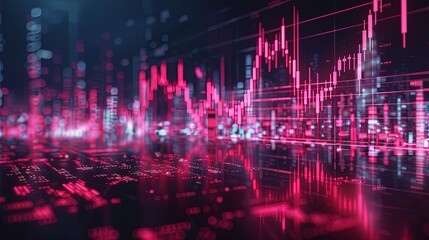 Obraz premium Digital Market Pulse. Stock market growth charts graphs 3d futuristic finance economy business datum diagram marketing illustration