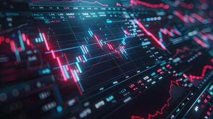 Obraz premium Digital Market Pulse. Stock market growth charts graphs 3d futuristic finance economy business datum diagram marketing illustration