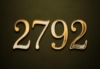 Old gold effect of 2792 number with 3D glossy style Mockup.	