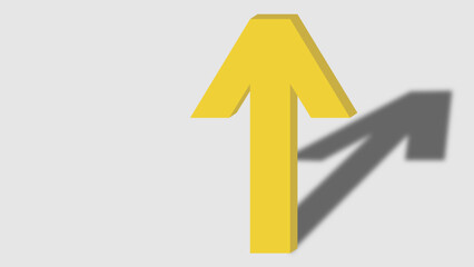 Yellow arrow pointing upward with a gray shadow against a light background,