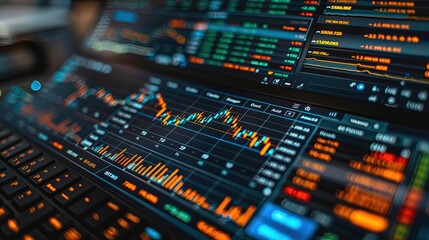 Obraz premium Digital Market Pulse. Stock market growth charts graphs 3d futuristic finance economy business datum diagram marketing illustration