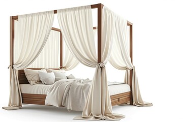 A stylish bedroom with a luxurious canopy bed and soft, silky sheets. Illustration on a clear white background --ar 3:2 --style raw Job ID: 2ad33647-b65e-43fd-9297-01f15da1347c
