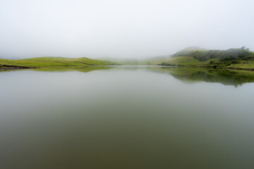 Caldera do captain with fog, island of Pico, archipelago of the Azores.