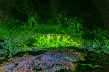 Interior of the frei Matias cave, lava cone, island of Pico, archipelago of the Azores.
