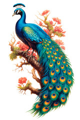 Peacock Bird Image for Stickers, T-Shirt Print, Cap, Mug, Slipper, Mousepad, with Transparent Background PNG