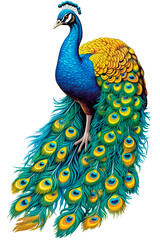 Obraz premium Peacock Bird Image for Stickers, T-Shirt Print, Cap, Mug, Slipper, Mousepad, with Transparent Background PNG