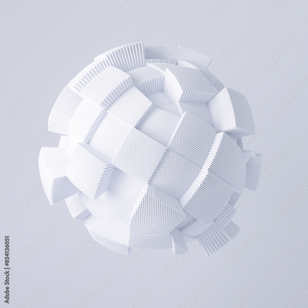 Poster 3d render of spherical shape with random blocks. Dynamic futuristic background.	