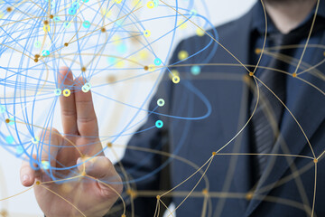 Global network. Blockchain. 3D illustration. Neural networks and artificial intelligence. Abstract