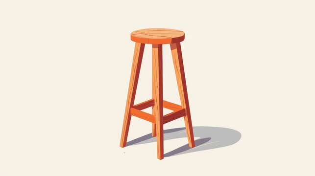 A flat design illustration of a wooden backless stool is depicted in 2d format standing out against a white background