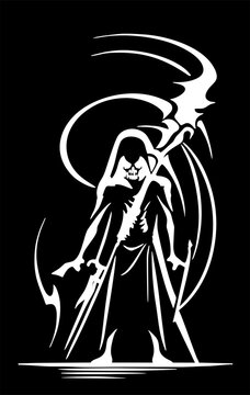 recommend clip art: Black graphic silhouette of the reaper of death, badge, logo, tattoo