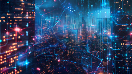 Fototapeta premium Digital connection, wireless technology in city.