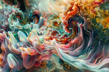 Experience the mesmerizing beauty of an AI-generated abstract composition featuring a symphony of vibrant colors, dynamic shapes, and intricate patterns.