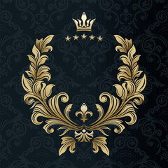 Victorian style vignette. Vector. Luxury vintage foliage ornament in gold color. Decorative ornamental frame. Template for brand logo, monograms, greeting cards, restaurants, invitations.