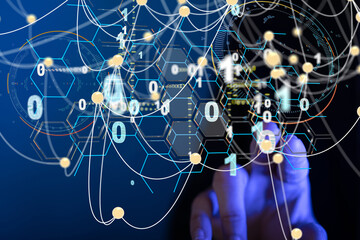 Neural network 3D illustration. Big data and cybersecurity