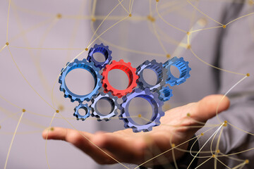 gear system data. Connecting lines and dots.Big data visualization