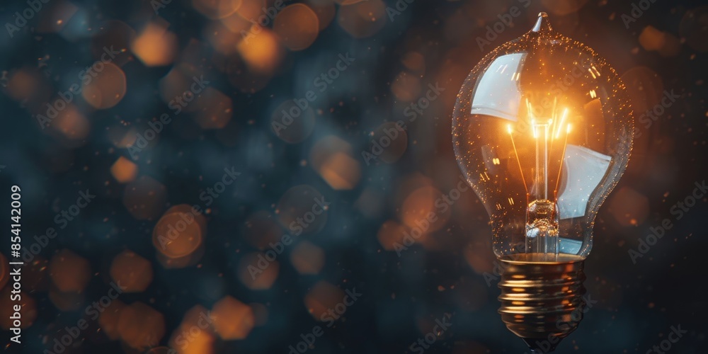 Poster a light bulb is lit up on a dark background. generate ai image